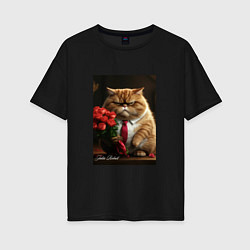 Футболка оверсайз женская Кошак, цвет: черный
