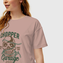 Футболка оверсайз женская Череп с цепями,Chopper garage, цвет: пыльно-розовый — фото 2