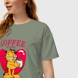 Футболка оверсайз женская Coffee is love Гарфилд, цвет: авокадо — фото 2