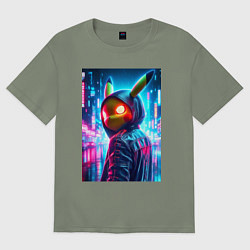 Футболка оверсайз женская Крутой Пикачу в модном прикиде - нейроарт, цвет: авокадо