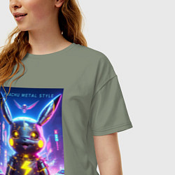 Футболка оверсайз женская Cyber Pikachu - metal style neon glow, цвет: авокадо — фото 2