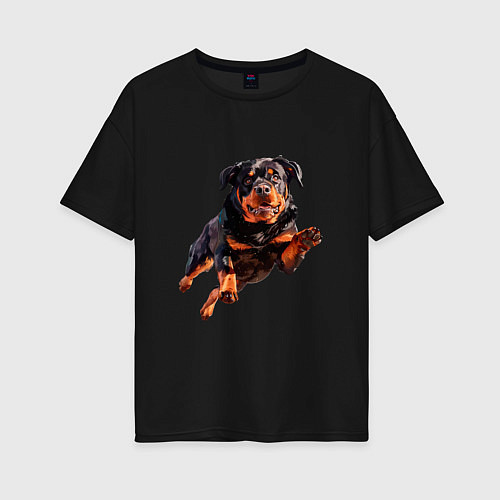 Женская футболка оверсайз Hunter Dog - Ротвейлер ГТА в прыжке / Черный – фото 1