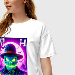 Футболка оверсайз женская Minecraft and halloween collaboration - neon glow, цвет: белый — фото 2