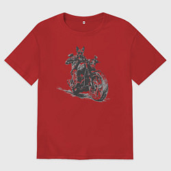 Футболка оверсайз женская Немецкая овчарка байкер на мотоцикле чоппере, цвет: красный