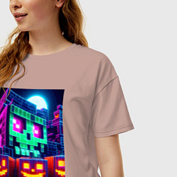 Футболка оверсайз женская Halloween and Minecraft - collaboration, цвет: пыльно-розовый — фото 2