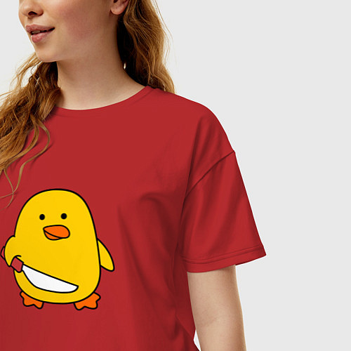 Женская футболка оверсайз Желтый утенок с ножом мем / Красный – фото 3