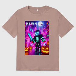 Футболка оверсайз женская Minecraft and halloween - collaboration fantasy, цвет: пыльно-розовый
