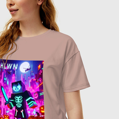 Женская футболка оверсайз Minecraft and halloween - collaboration fantasy / Пыльно-розовый – фото 3