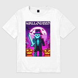 Футболка оверсайз женская Скелет в шляпе с мечом - Майнкрафт, цвет: белый