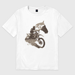 Футболка оверсайз женская Мотокросс и лошади, цвет: белый
