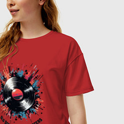 Футболка оверсайз женская Стрит-арт: виниловая Пластинка, цвет: красный — фото 2