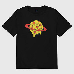 Футболка оверсайз женская Пицца Сатурн, цвет: черный