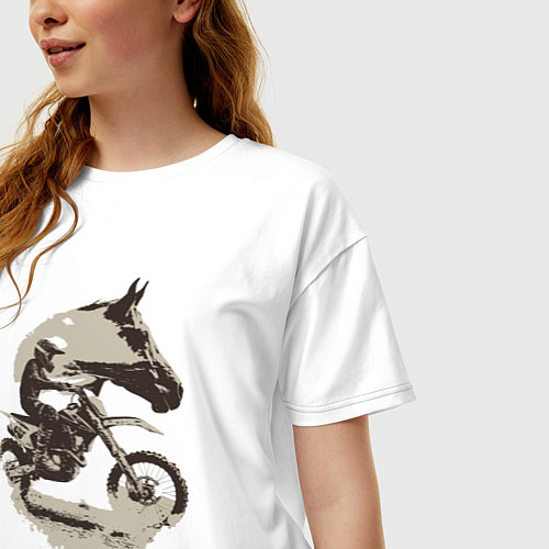 Женская футболка оверсайз Мотокросс и лошади / Белый – фото 3