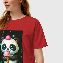 Футболка оверсайз женская Панда с мороженым, цвет: красный — фото 2