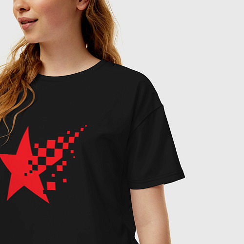Женская футболка оверсайз USSR pixel star / Черный – фото 3