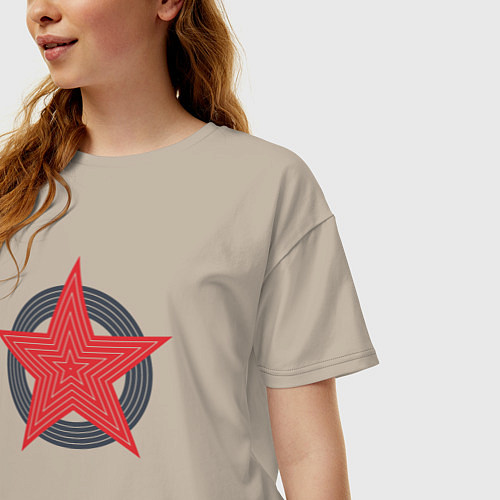 Женская футболка оверсайз Red star symbol / Миндальный – фото 3
