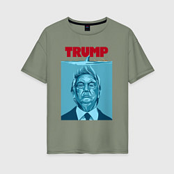 Футболка оверсайз женская Трамп - челюсти, цвет: авокадо