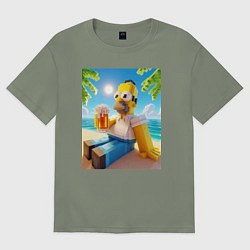 Футболка оверсайз женская Гомер Симпсон в стиле Майнкрафт с кружкой пива - н, цвет: авокадо