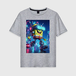 Футболка оверсайз женская Cyber Sponge Bob - neon glow fantasy, цвет: меланж