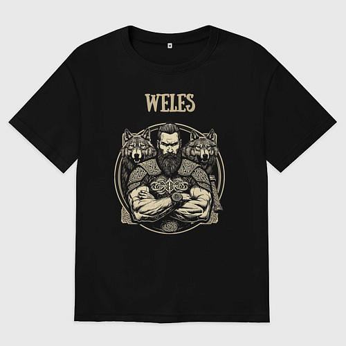 Женская футболка оверсайз Бог Велес волки - скандинавский узор фенрир / Черный – фото 1