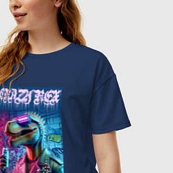 Футболка оверсайз женская Crazy rex - ai art fantasy, цвет: тёмно-синий — фото 2