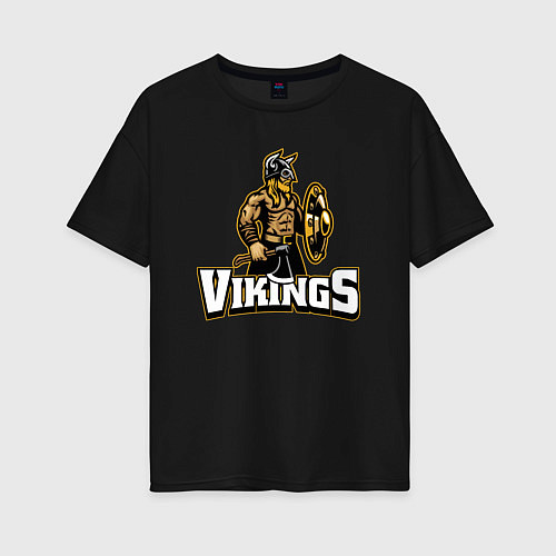 Женская футболка оверсайз Vikings team / Черный – фото 1