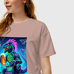 Футболка оверсайз женская Пивозавр в роли годзиллы - нейроарт, цвет: пыльно-розовый — фото 2