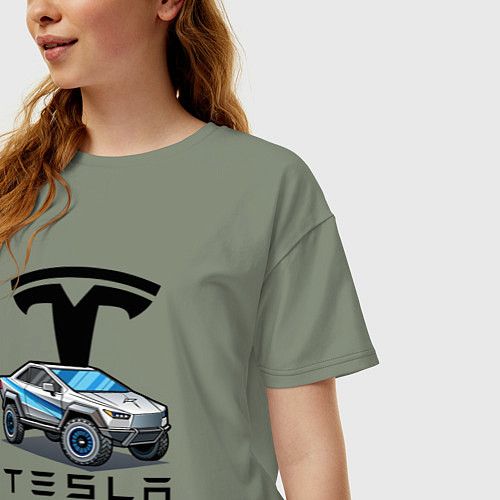 Женская футболка оверсайз Tesla сybertruck Elon Musk / Авокадо – фото 3