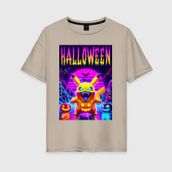 Футболка оверсайз женская Pikachu - halloween vaporwave, цвет: миндальный