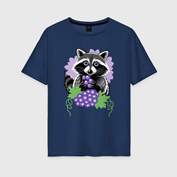 Футболка оверсайз женская Енот и виноград, цвет: тёмно-синий