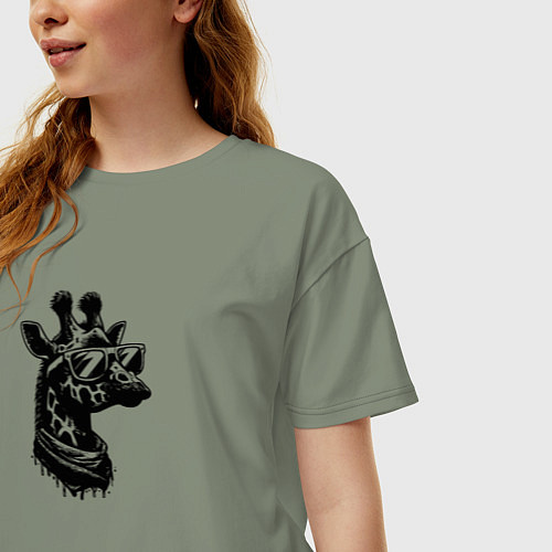 Женская футболка оверсайз Хипстер жираф в очках / Авокадо – фото 3