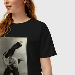 Футболка оверсайз женская Айкидо бросок, цвет: черный — фото 2