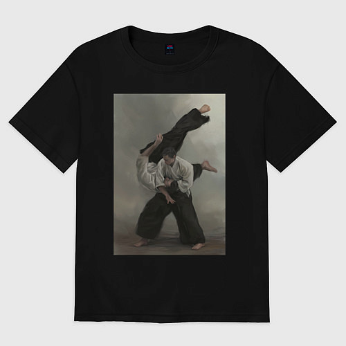 Женская футболка оверсайз Айкидо бросок / Черный – фото 1