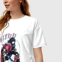 Футболка оверсайз женская Клинок рассекающий демонов Giyu Tomioka, цвет: белый — фото 2