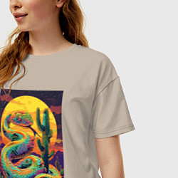 Футболка оверсайз женская Змея на закате, цвет: миндальный — фото 2