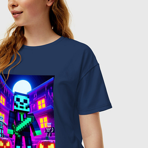Женская футболка оверсайз Halloween and Minecraft - neon collaboration / Тёмно-синий – фото 3