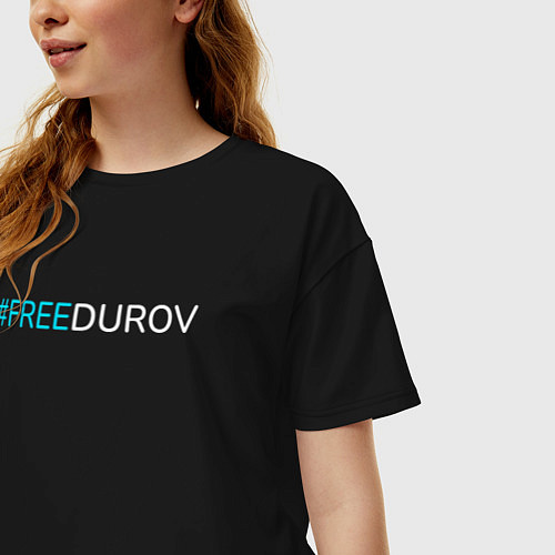 Женская футболка оверсайз Надпись FREEDUROV / Черный – фото 3