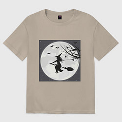 Футболка оверсайз женская Ведьма в полнолуние летит на шабаш, цвет: миндальный