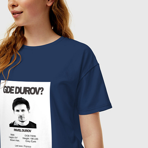 Женская футболка оверсайз Freedurov - Где Дуров / Тёмно-синий – фото 3