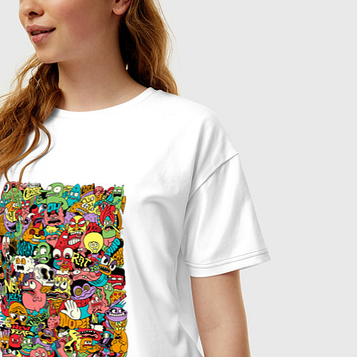 Женская футболка оверсайз Монстры и животные дудл / Белый – фото 3