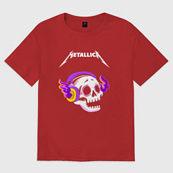 Футболка оверсайз женская Metallica - неоновый череп, цвет: красный
