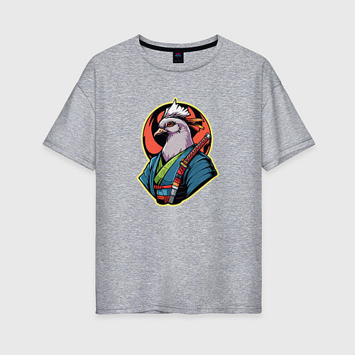 Женская футболка оверсайз Голубь самурай / Меланж – фото 1