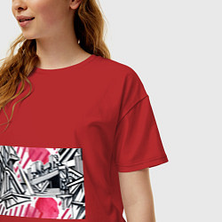 Футболка оверсайз женская Скетч архитектуры - акварельная абстракция, цвет: красный — фото 2