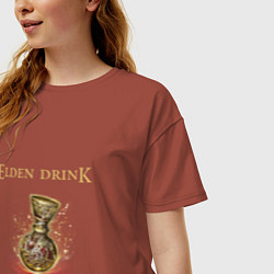 Футболка оверсайз женская Elden drink meme, цвет: кирпичный — фото 2