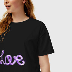 Футболка оверсайз женская Love написанный от руки с линиями вокруг, цвет: черный — фото 2