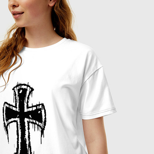 Женская футболка оверсайз Крест с подтеками / Белый – фото 3