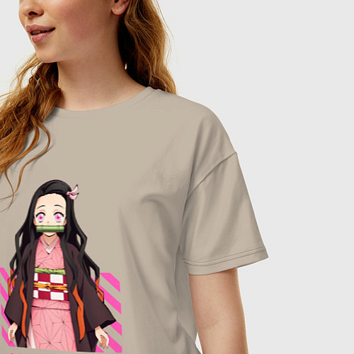 Женская футболка оверсайз Клинок рассекающий демонов героиня / Миндальный – фото 3