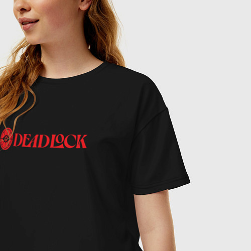 Женская футболка оверсайз Deadlock red logo / Черный – фото 3