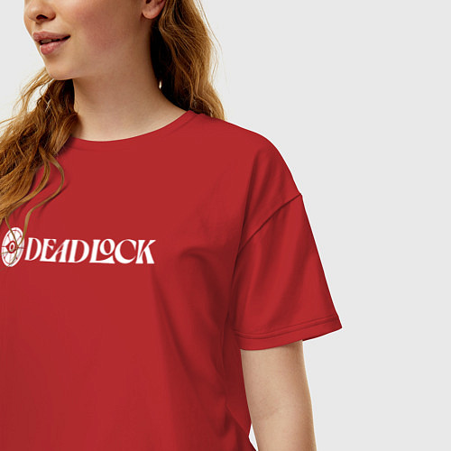 Женская футболка оверсайз Deadlock white logo / Красный – фото 3