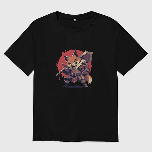 Женская футболка оверсайз Боевой лис с большим мечом / Черный – фото 1